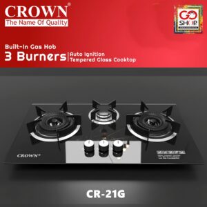 Crown Built-in Gas Hobs (3 Burner) Tempered Glass - CR-21G, 22G, 23G, 24G, 25G, 26G