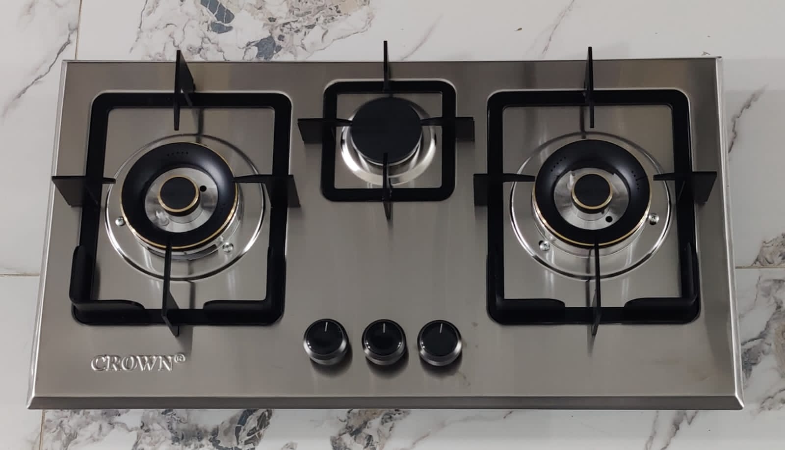 Crown CR-10S Built-In Hob - 3 Burner Gas Stove with Copper Valve, Long Nozzle, Iron Grill & Stainless Steel Top, 1 Year Brand Warranty Crown CR-10S Built-In Hob - 3 Burner Gas Stove with Copper Valve, Long Nozzle, Iron Grill & Stainless Steel Top, 1 Year Brand Warranty