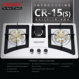 Goshop Online Shopping Crown Gas Built-in Hob CR-15S (3 Burner) Stainless Steel - Silver