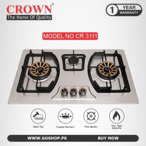 Crown Gas Built-in Hob CR-3111S (3 Burner) Stainless Steel - Silver