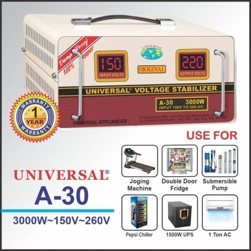 Universal Voltage Stabilizer A-30 (3000 Watts) - 100% COPPER (2 Relay) 150-250V Universal Voltage Stabilizer A 30 3000W 500x500 1