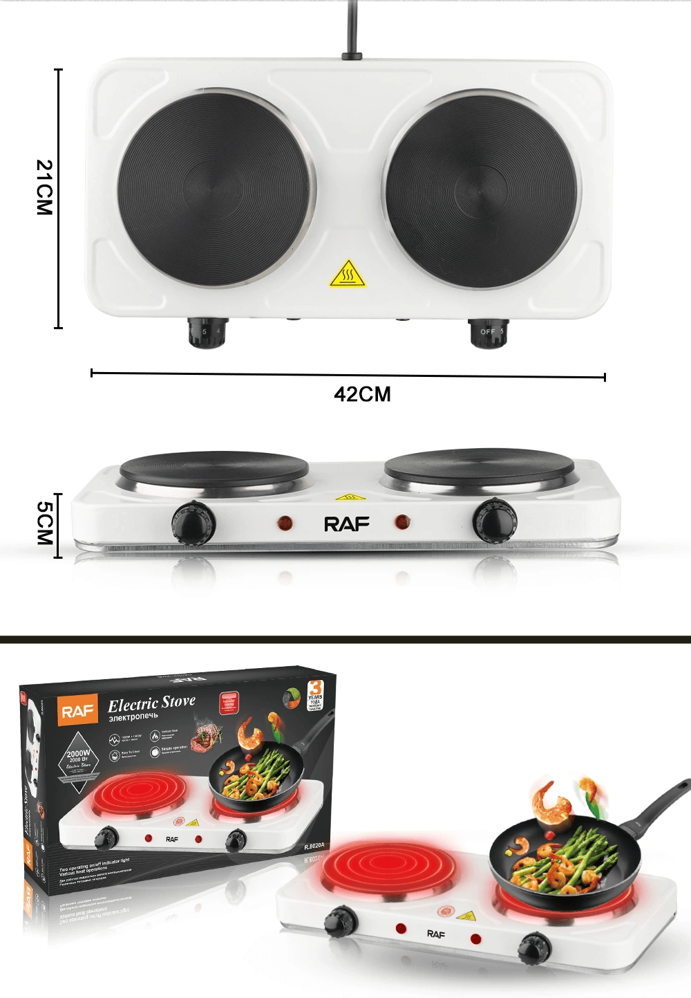 RAF R-8020A Electric Stove, Ceramic Cooker, HotPlate, Electric Chula - 2X1000W RAF R-8020A Electric Stove, Ceramic Cooker, HotPlate, Electric Chula - 2X1000W