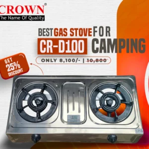 Goshop Online Shopping Crown Gas Stove 2 Burners with Cast Iron Heavy Grills & Stainless Steel Body