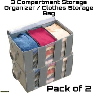 Goshop Online Shopping 3 Compartments Storage Organizer-Grey, Pack of 2