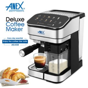 Anex AG-830 Digital Espresso Coffee Machine, Touch Control Panel, 15-20 bar pressure