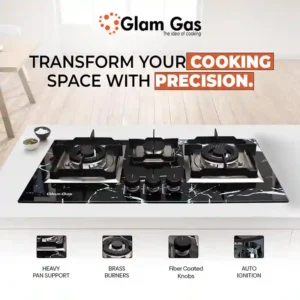 Goshop Online Shopping Glam Gas Built-in Hob 3 Burner - Tempered Glass TG-Digital