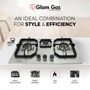 Goshop Online Shopping Glam Gas Built-in Hob Flora 3 Burner - Stainless Steel silver