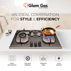 Glam Gas Built-in Hob Food Book 3 Burner - Stainless Steel A3