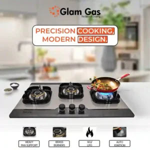 Glam Gas Built-in Hob Galaxy (3 Big Burner, 34 Inch) Stainless Steel