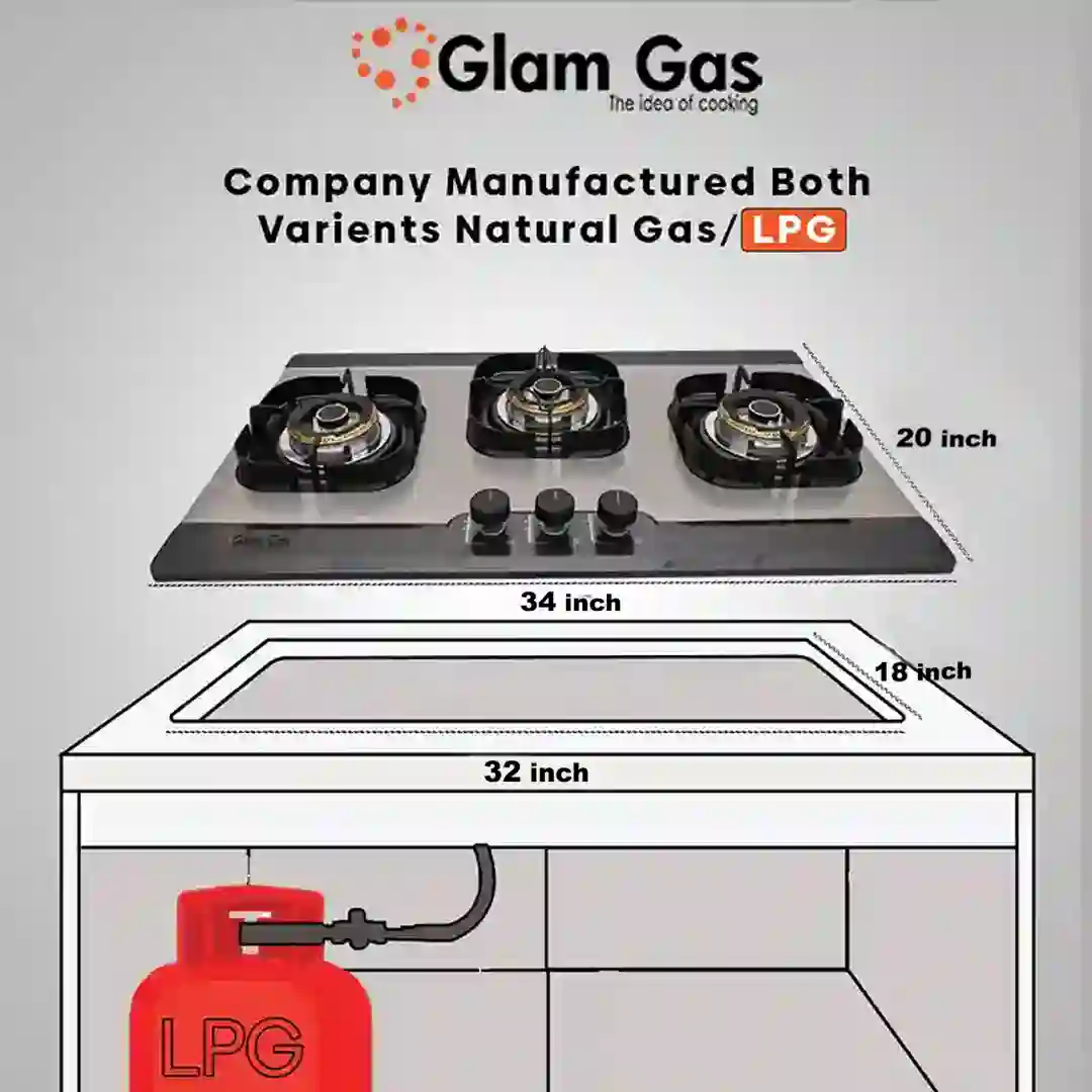 Glam Gas Built-in Hob Galaxy (3 Big Burner, 34 Inch) Stainless Steel size Glam Gas Built-in Hob Galaxy (3 Big Burner, 34 Inch) Stainless Steel size