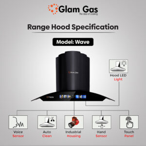 Glam Gas Kitchen Hood Wave Digital Touch Sensor + Auto Clean + Voice