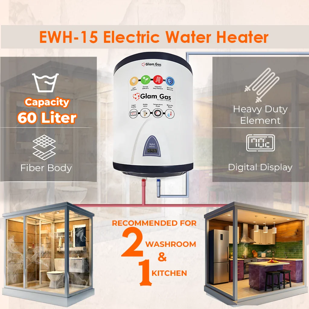 Glam Gas Water Heater EWH-15 Electric Geyser 60Ltr Glam Gas Water Heater EWH-15 Electric Geyser 60Ltr