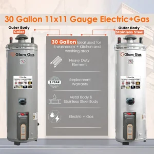 Glam Gas Storage Geyser 30 Gallon (11X11 Guage) - Hybrid Gas+Electric+Auto Ignition Water Heater