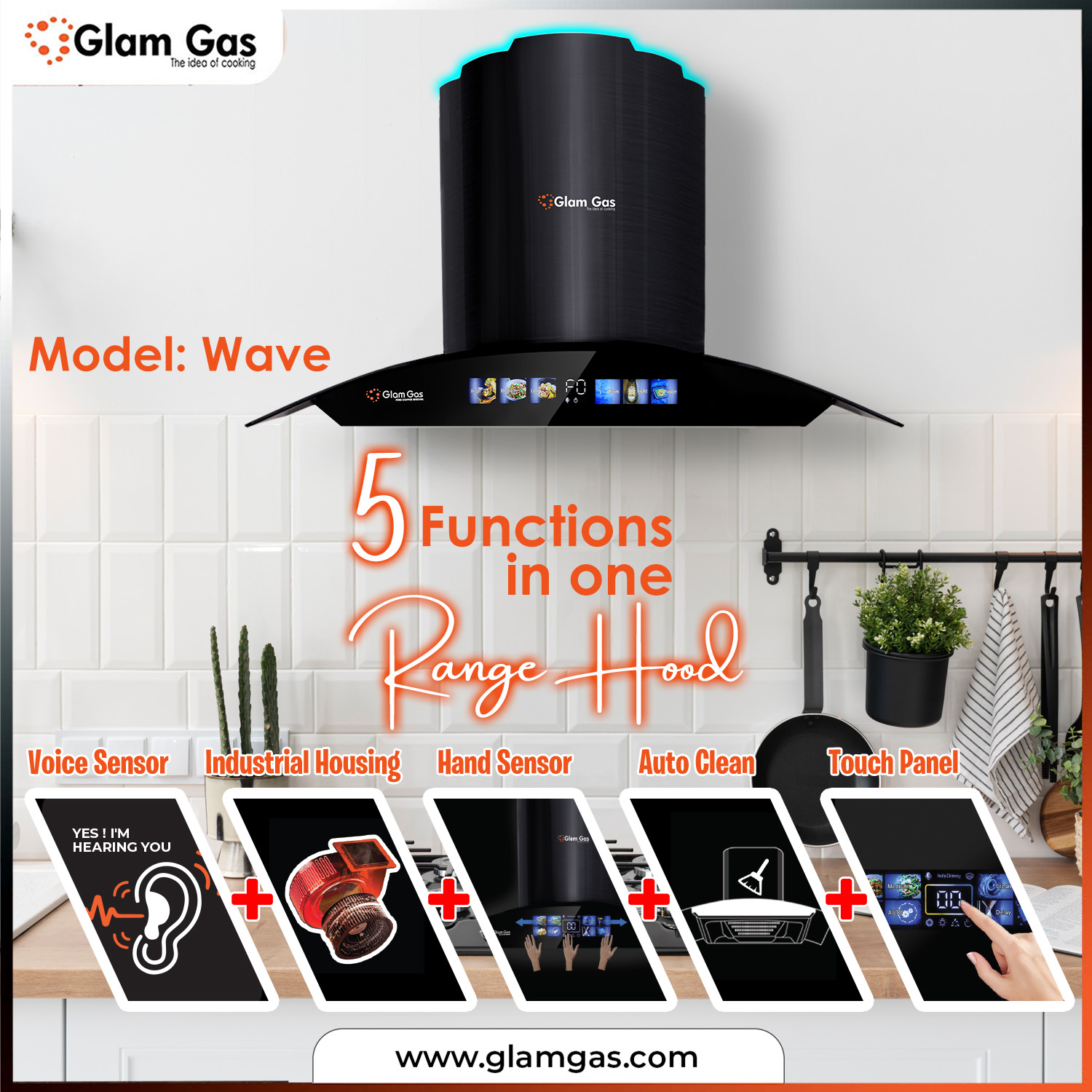 GlamGas Range Hood WAVE - Kitchen Hood - Chimney GlamGas Range Hood WAVE - Kitchen Hood - Chimney