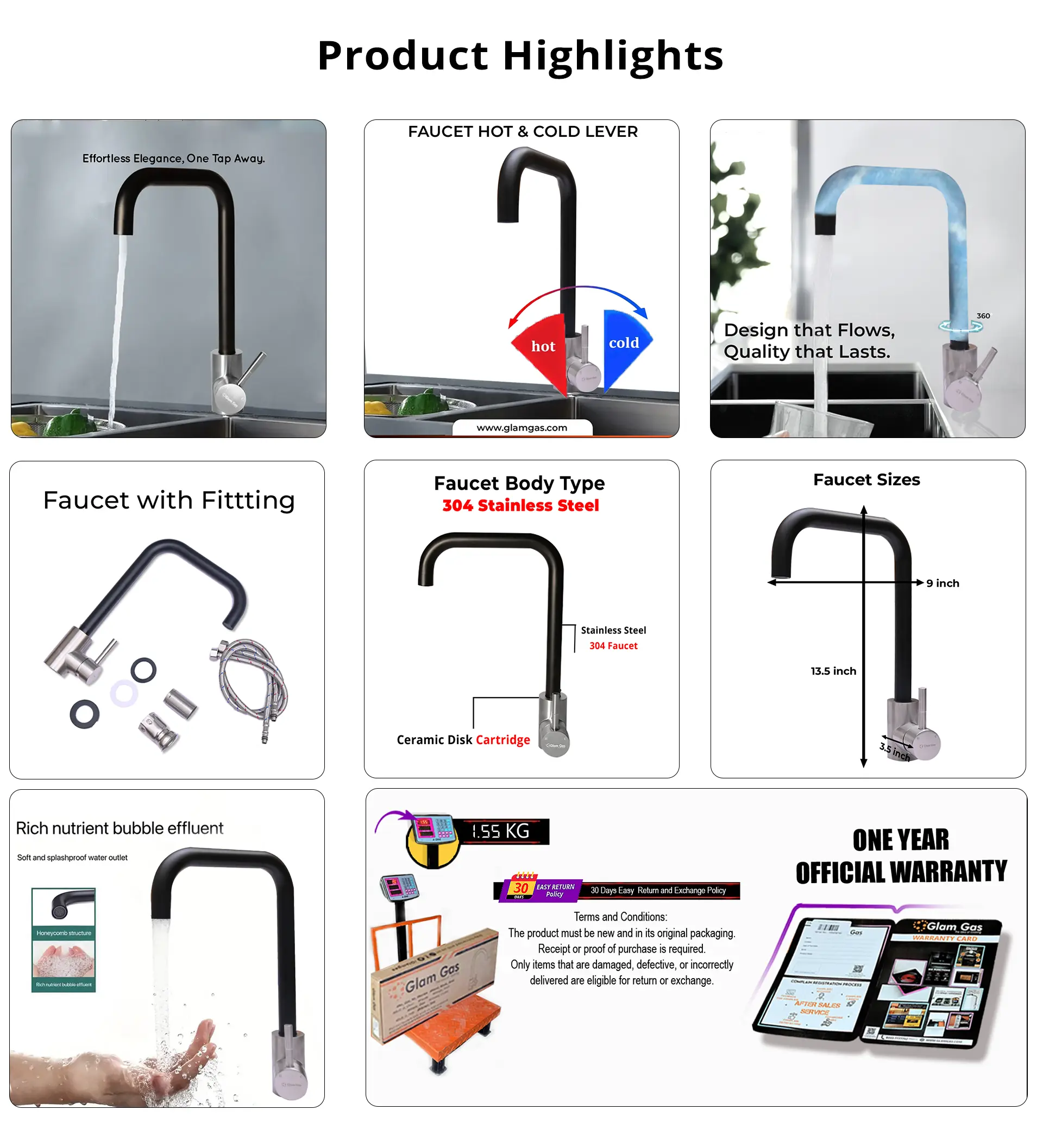 Glam Gas Faucet B-11 Stainless Steel Kitchen Tap GlamGas B-11 Faucet Stainless Steel Kitchen Tap